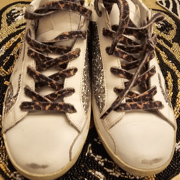 Golden Goose Glitter Star Sneakers in Cream and Gold - Picture 2 of 5